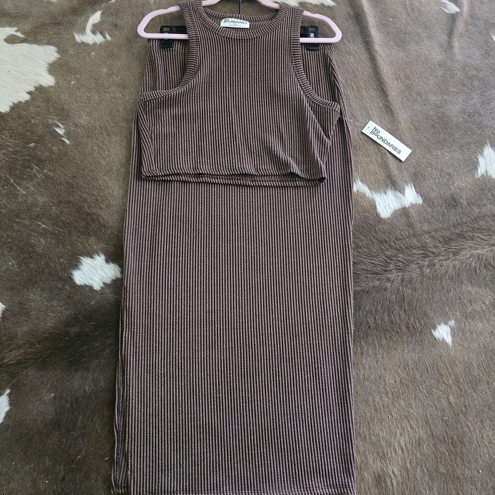 No Boundaries Ribbed Two-Piece Tank & Skirt Set in Brown